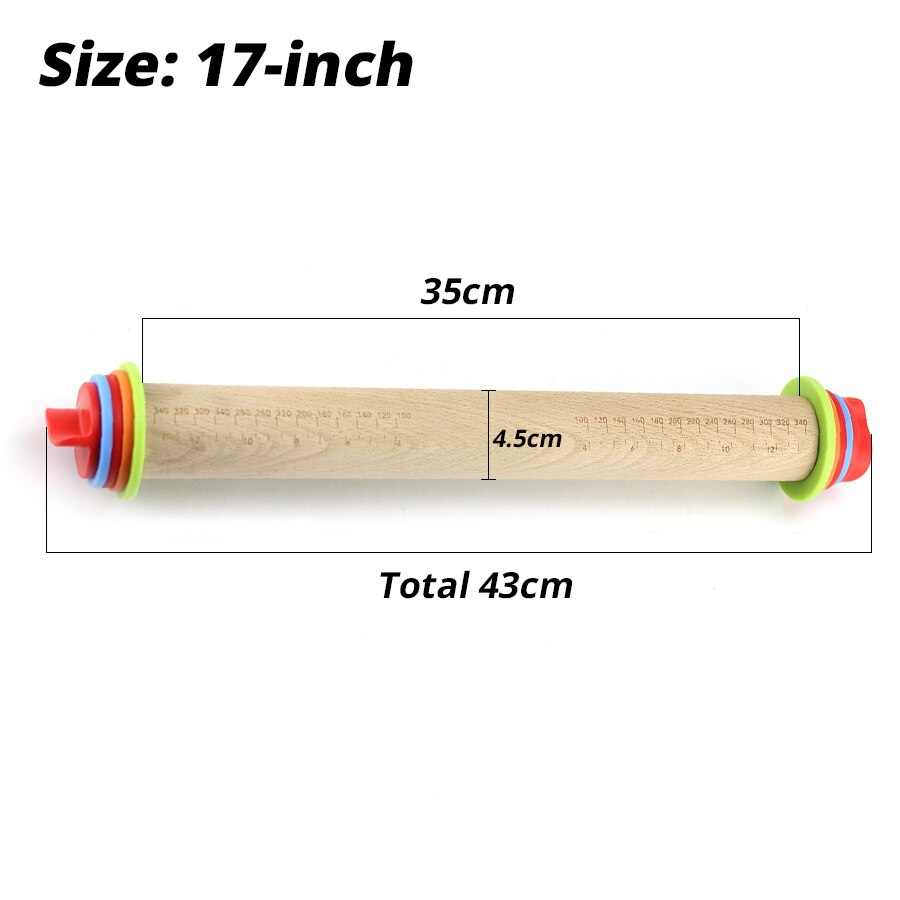 Adjustable Wood Rolling Pin with Removable Rings 17-in by Leeseph