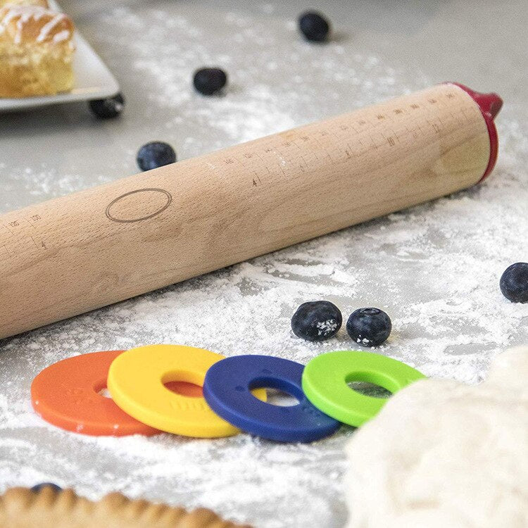 Adjustable Wood Rolling Pin with Removable Rings 17-in by Leeseph