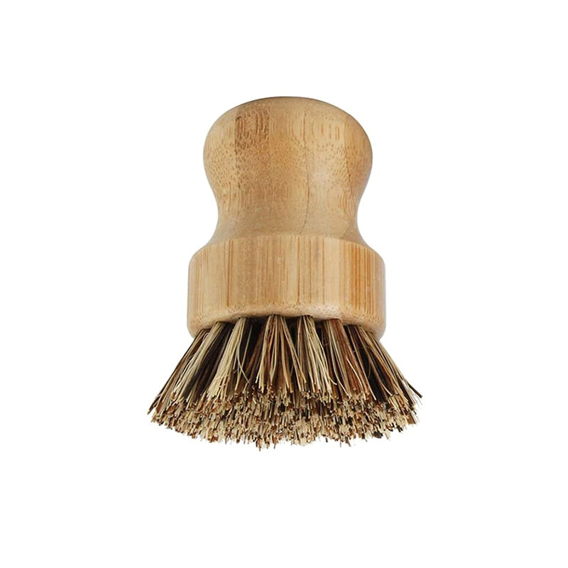 Bamboo Dish Scrub Brushes, Kitchen Wooden Cleaning Scrubbers for Washing Cast Iron Pan/Pot, Natural Sisal Bristles