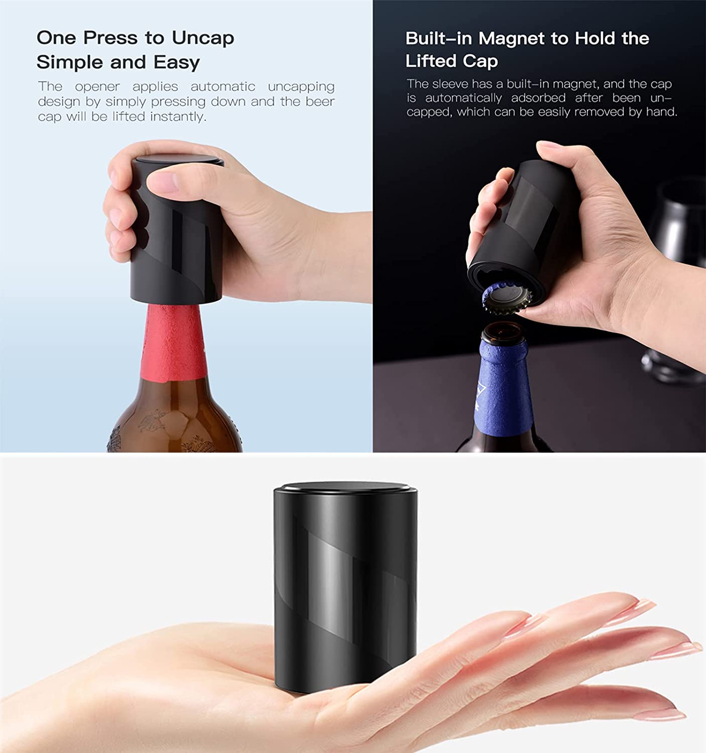 Beer Bottle Opener, Push Down Automatic Bottle Opener, Magnetic Automatic Push Opener for Beer Bottle Push Down Opener