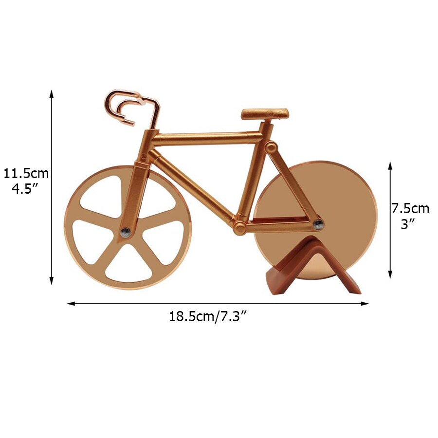 Bicycle Pizza Cutter - Stainless Steel Non-Stick Cutting Wheels - Display Stand - A very Cool Gift for Christmas  by Leeseph