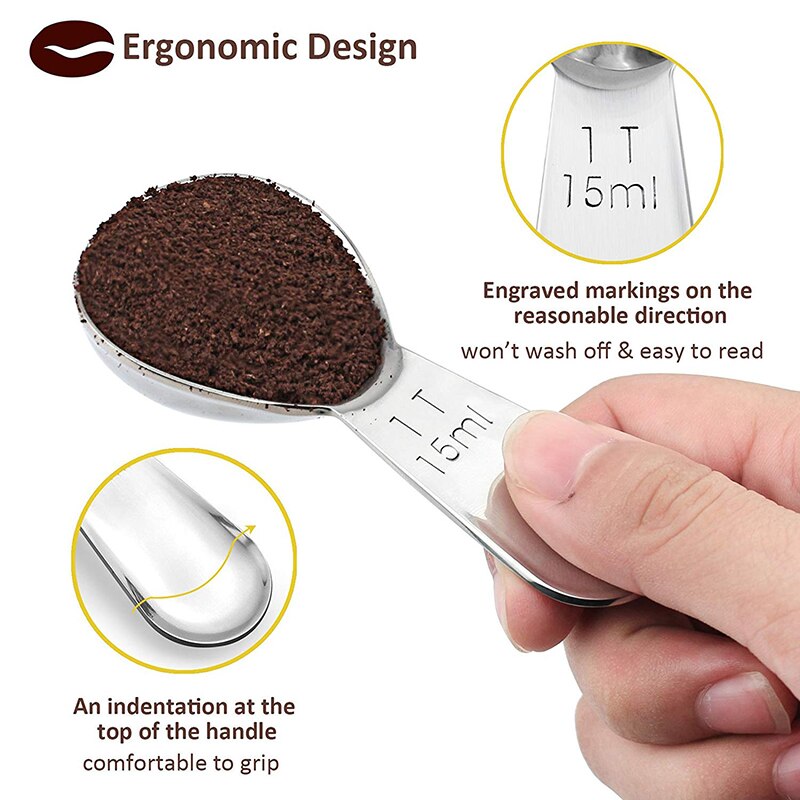 Coffee spoon-stainless steel measuring spoon, can measure coffee powder, sugar, etc. (1 tablespoon and 2 tablespoons)