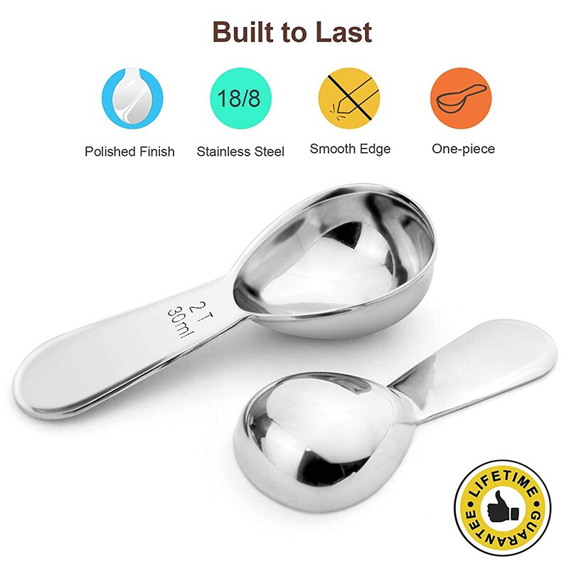 Coffee spoon-stainless steel measuring spoon, can measure coffee powder, sugar, etc. (1 tablespoon and 2 tablespoons)