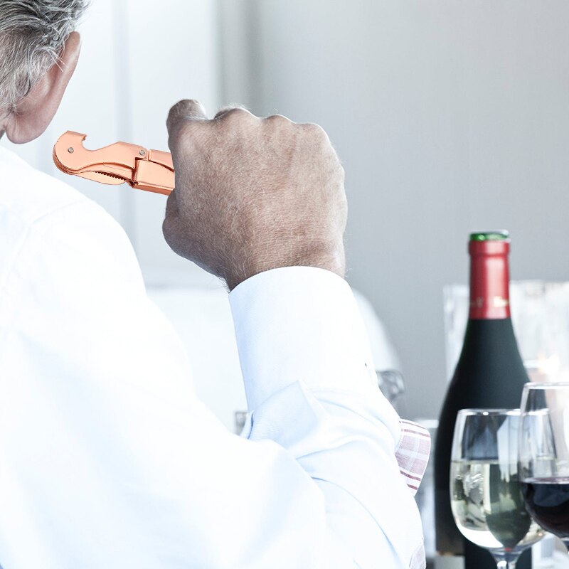 Double Hinged Corkscrew, Upgraded Heavy Duty Wine Opener with Foil Cutter and Bottle Opener Rose Gold