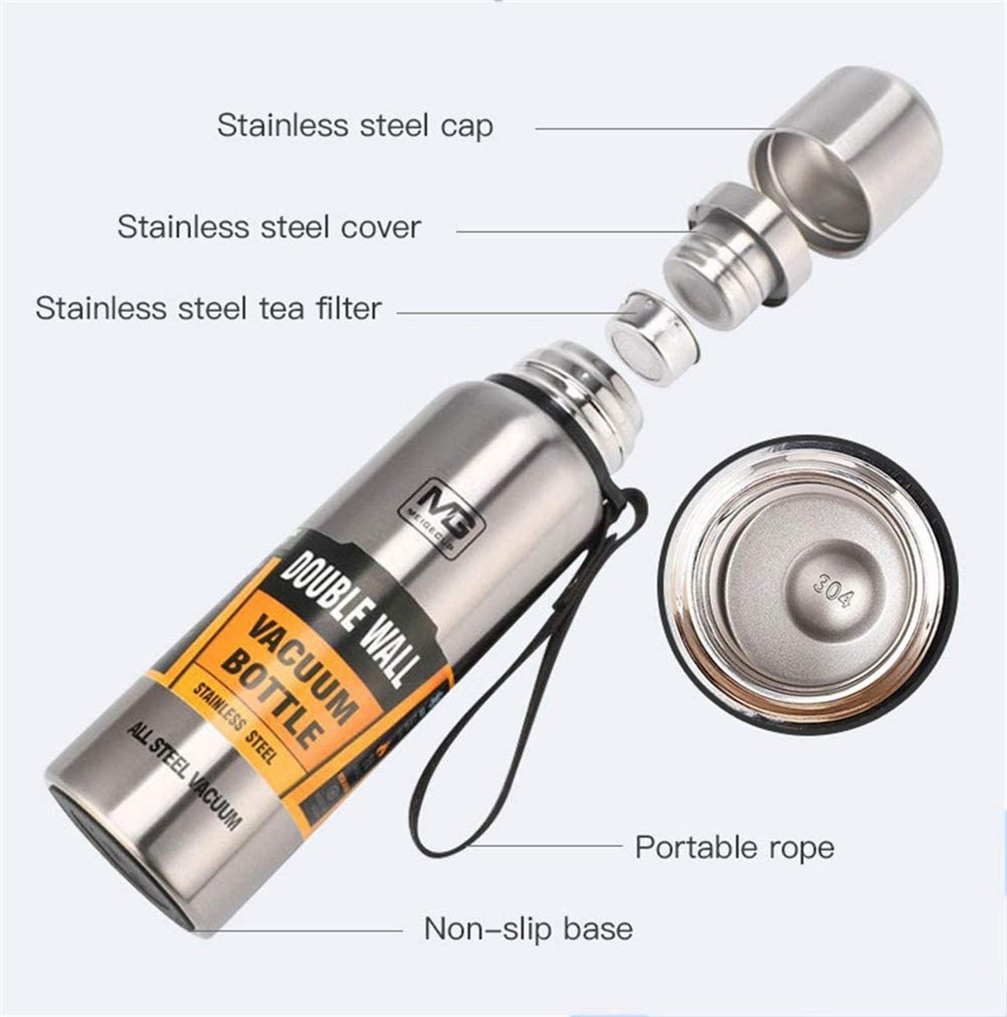 Double-Wall Insulated Water Bottle w/ 2 Lids - 304 Stainless Steel Water Bottle Wide Mouth Best Gift for Christmas