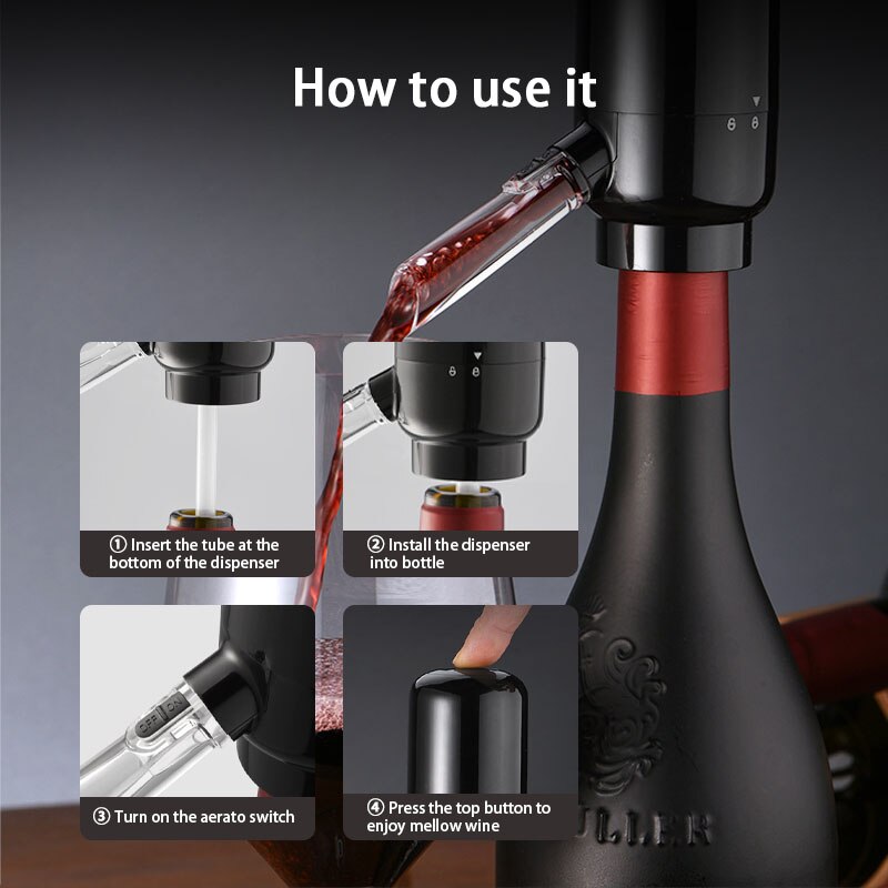 Electric Wine Aerator Pourer, Pump Dispenser, Electric Wine Pump, Automatic Portable Smart Wine Decanter and Wine Dispenser