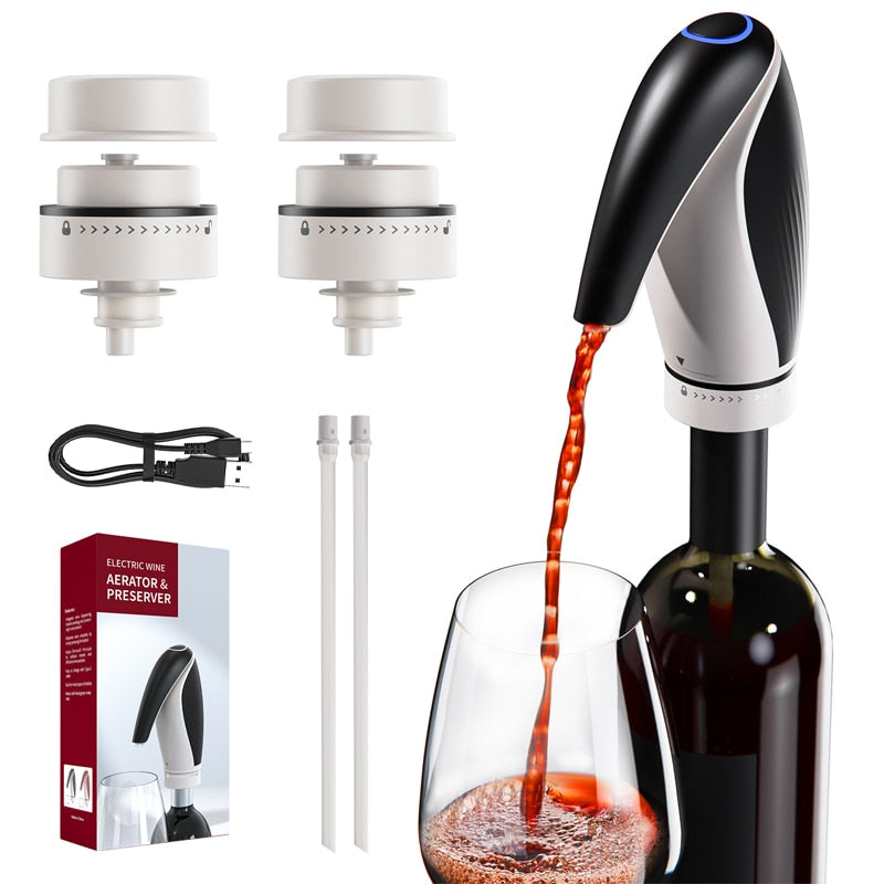 Electric Wine Aerator, Rechargeable Wine Dispenser Pump, Instant Wine Decanter, One-Touch Wine Oxidizer with Silicone Tube