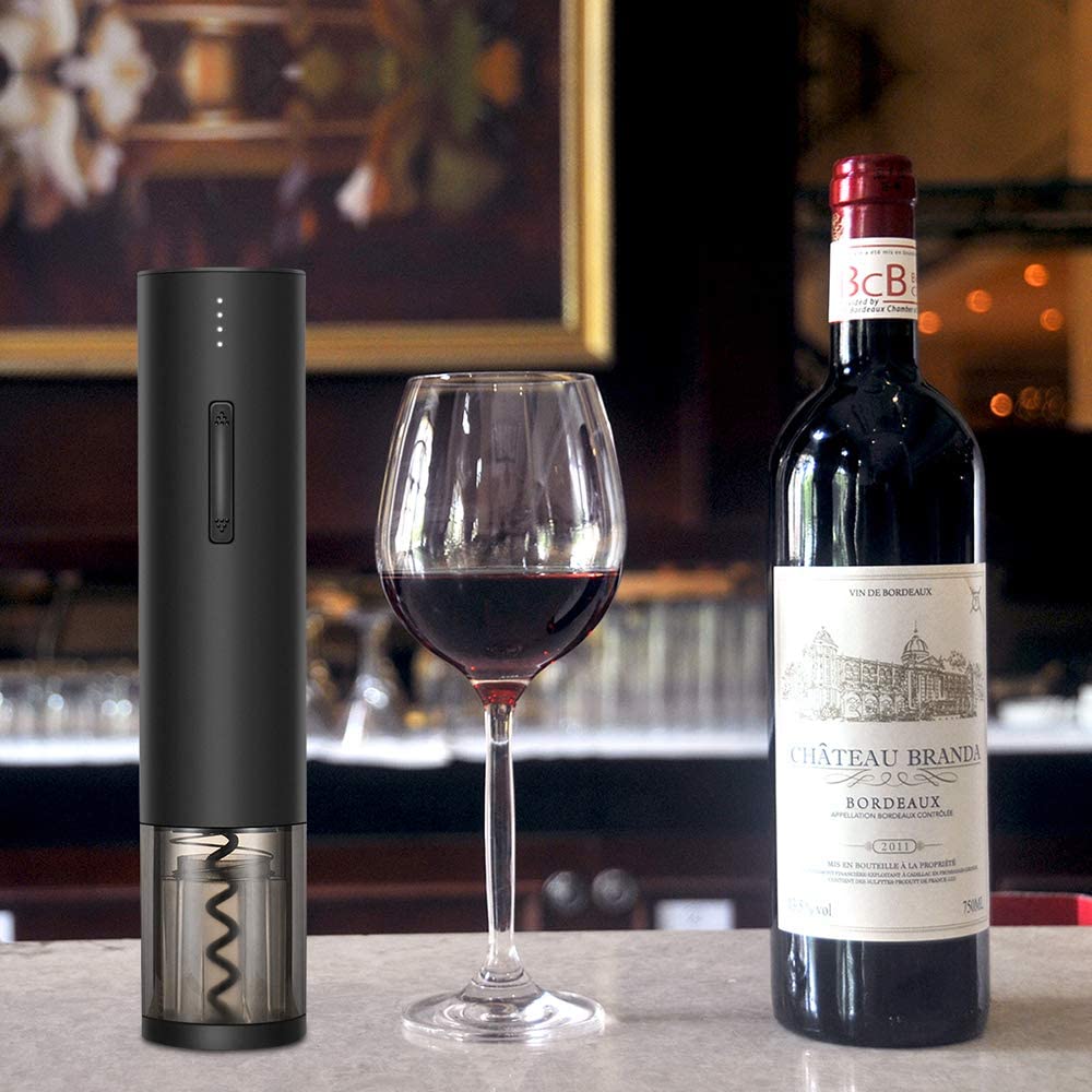 Electric Wine Opener, Automatic Corkscrew Rechargeable Cordless Wine Opener with Foil Cutter &amp; Charging Cable for Gifts