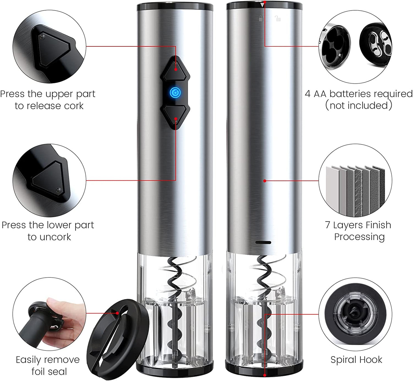 Electric Wine Opener, Battery Operated Corkscrew, Automatic Bottle Opener for Wine Lovers Gift Home Kitchen Party Bar Wedding