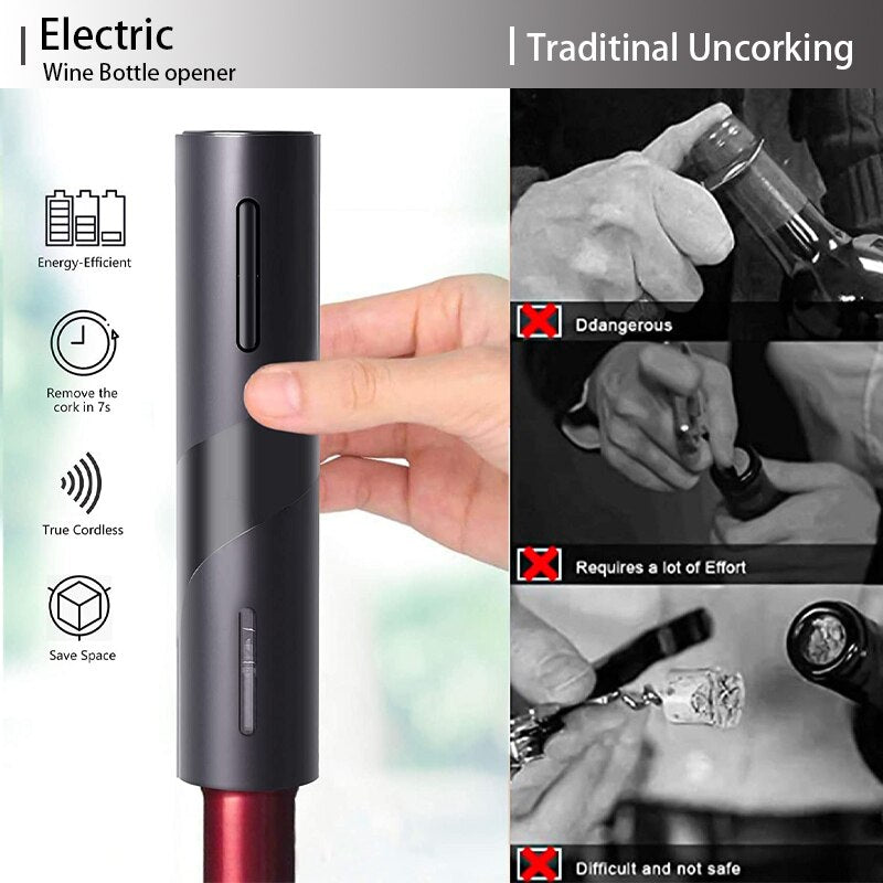 Electric Wine Opener, One-click Button Reusable Automatic Wine Corkscrew Remover for Wine Lovers Gift Home Kitchen Bar Party