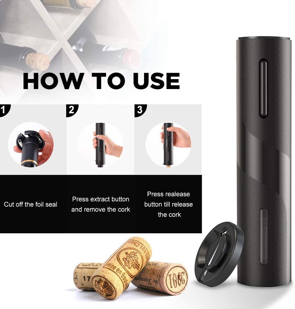 Electric Wine Opener, One-click Button Reusable Wine Bottle Openers for Home Kitchen Party Bar