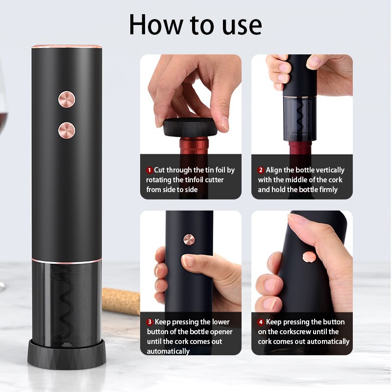 Electric Wine Opener, Rechargeable Automatic Wine Opener Electric Wine Bottle Corkscrew with Foil Cutter for Home Party Gifts