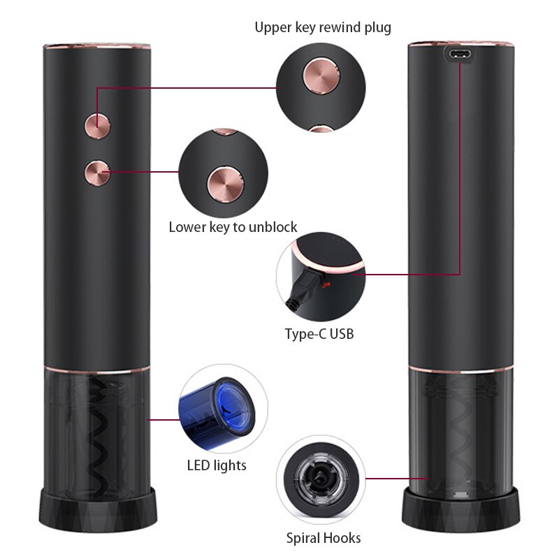 Electric Wine Opener, Rechargeable Automatic Wine Opener Electric Wine Bottle Corkscrew with Foil Cutter for Home Party Gifts