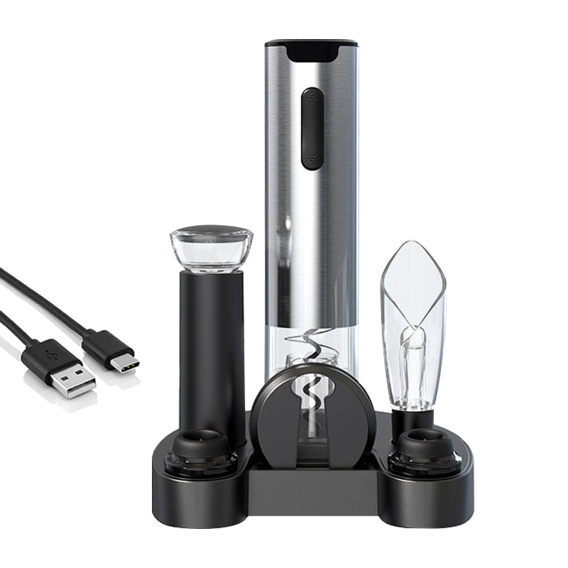 Electric Wine Opener Set, Wine Gift Set, Rechargeable Automatic Wine Corkscrew Remover Kit for Kitchen Bar Restaurant