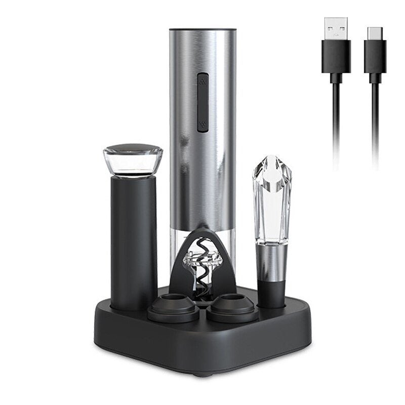 Electric Wine Opener Set, Wine Gift Set, Rechargeable Automatic Wine Corkscrew Remover Kit for Kitchen Bar Restaurant