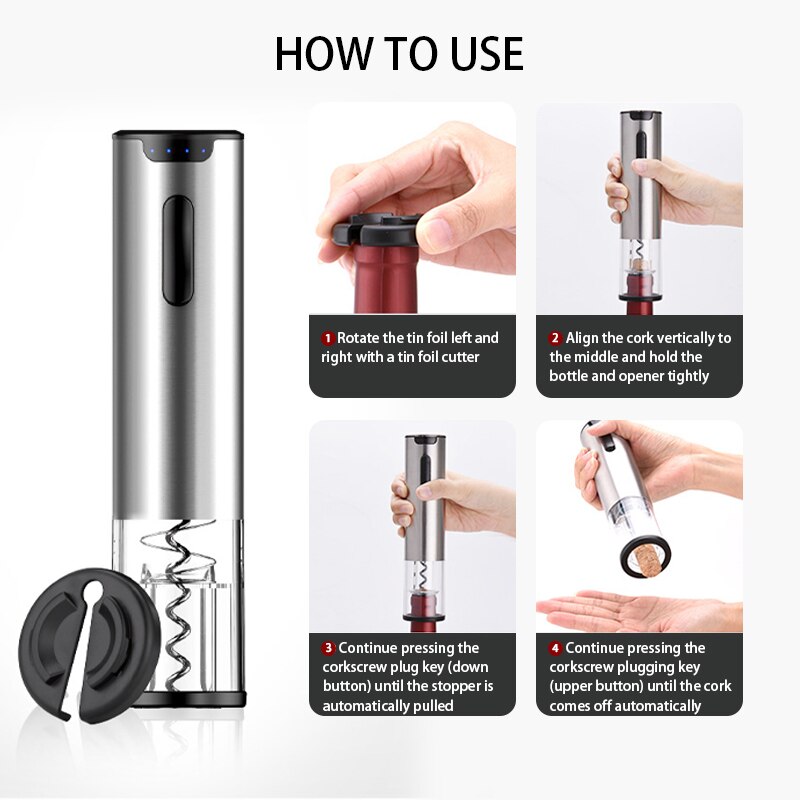 Electric Wine Opener Set, Wine Gift Set, Rechargeable Automatic Wine Corkscrew Remover Kit for Kitchen Bar Restaurant