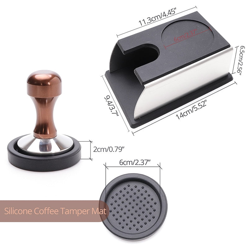 Espresso Tamper - Premium Barista Coffee Tamper with Stainless Steel Base and Silicone Coffee Tamper Mat (49/51/53/58mm)