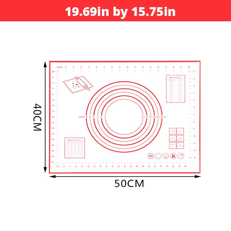 Extra Large 32"x24" Silicone Baking Mat - Non-Stick Non-Skid Pastry Mat with Measurements by Leeseph (Red & Black)