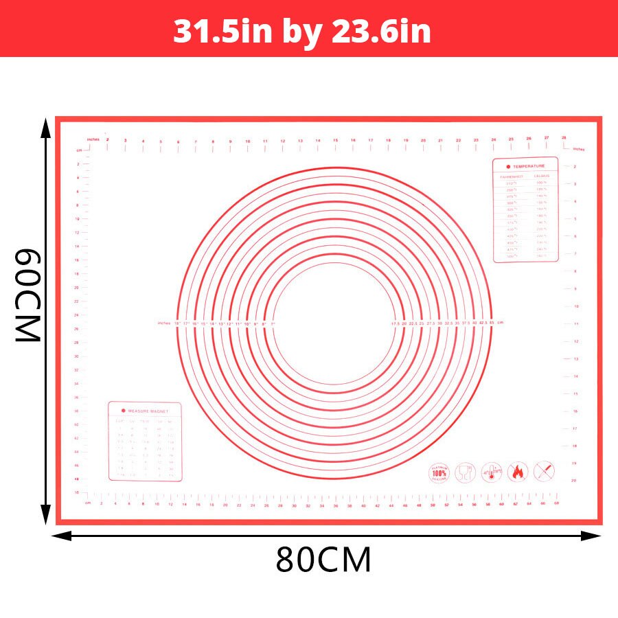 Extra Large 32"x24" Silicone Baking Mat - Non-Stick Non-Skid Pastry Mat with Measurements by Leeseph (Red & Black)