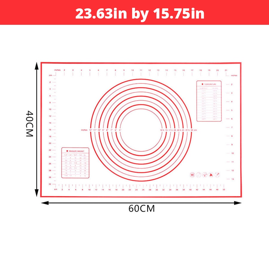 Extra Large 32"x24" Silicone Baking Mat - Non-Stick Non-Skid Pastry Mat with Measurements by Leeseph (Red & Black)