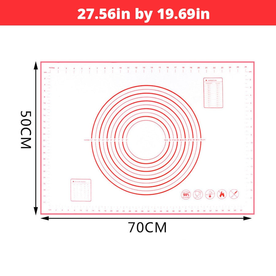 Extra Large 32"x24" Silicone Baking Mat - Non-Stick Non-Skid Pastry Mat with Measurements by Leeseph (Red & Black)