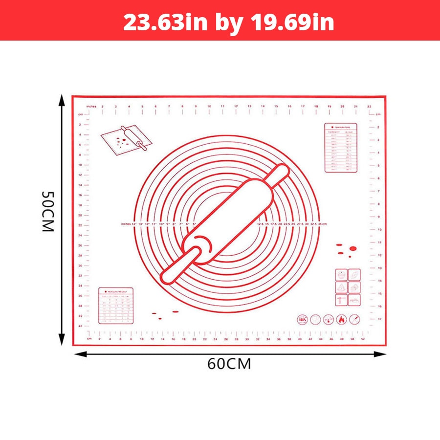 Extra Large 32"x24" Silicone Baking Mat - Non-Stick Non-Skid Pastry Mat with Measurements by Leeseph (Red & Black)