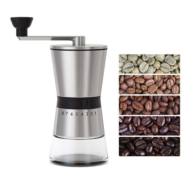 LEESEPH Precision Manual Coffee Grinders, 15 Adjustable Settings, Brushed 18/8 Stainless Steel