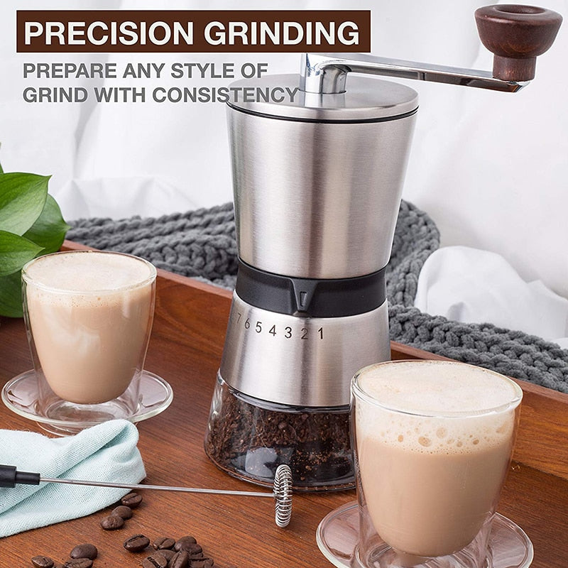 LEESEPH Precision Manual Coffee Grinders, 15 Adjustable Settings, Brushed 18/8 Stainless Steel