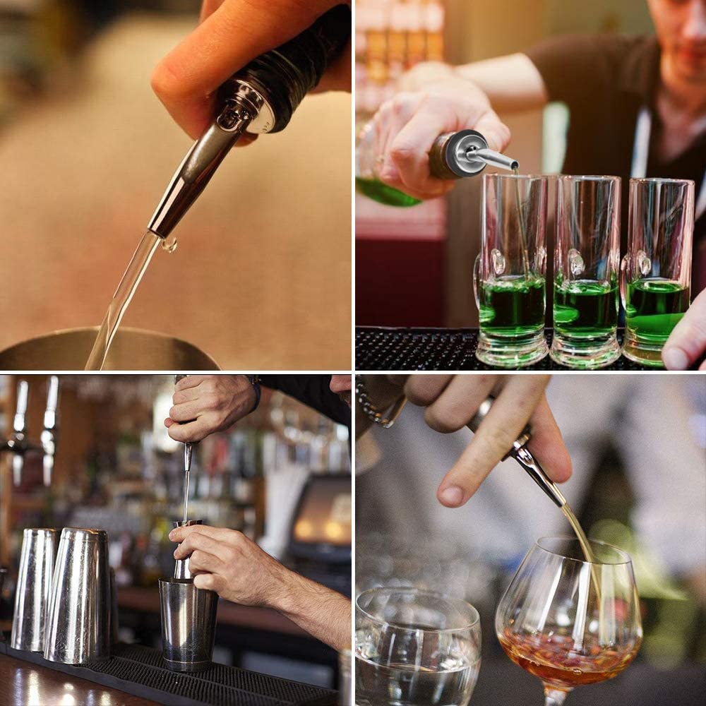 Liquor Pourers, Stainless Steel bottle spout and Liquor Pourers Dust Caps Covers for Wine Liquor Vinegar Olive Oil Bottles