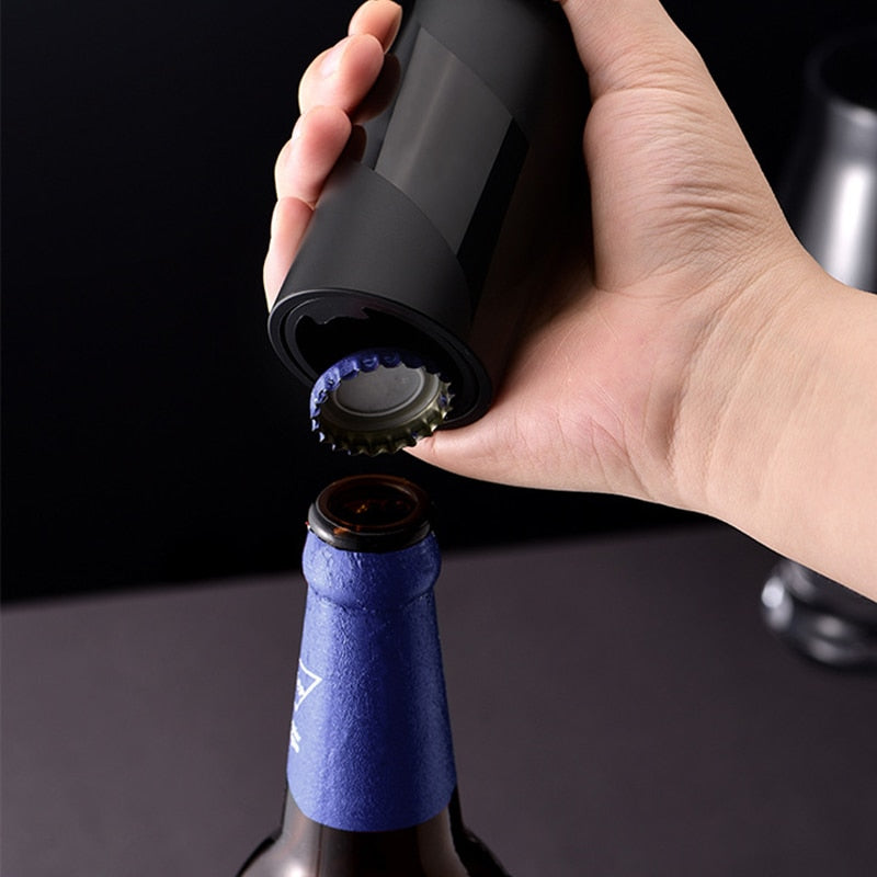 Magnet-Automatic Beer Bottle Opener with Cap Catcher Picnic Camping Barbecue Travel, No Damage to Bottle Cap