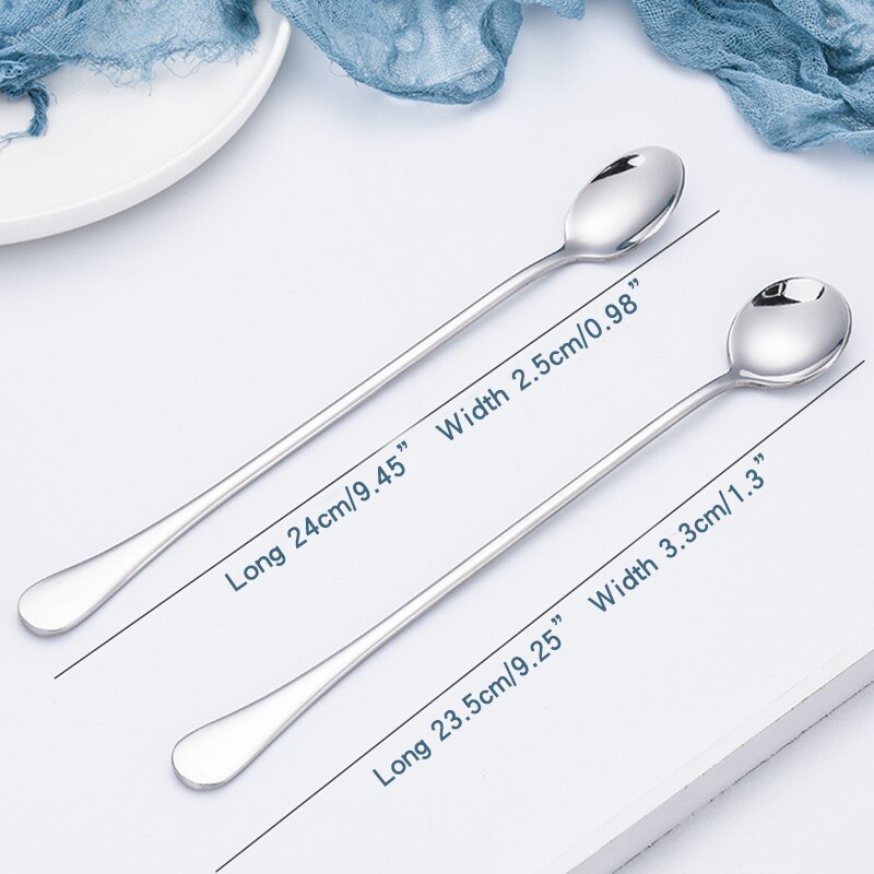 New Stainless Steel Long Handle Mixing Spoon, Bar Stirring Spoon for Cocktail, Ice Cream, Coffee, Juice, Tea, Drink, 9.4 Inches