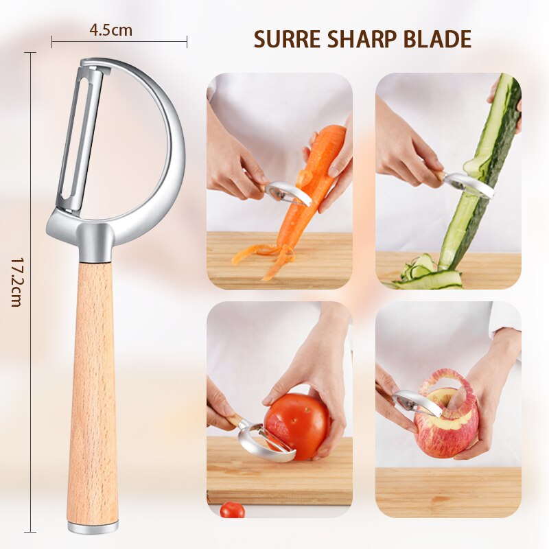 Premium Vegetable and Fruit Peeler, wood Handle and Ultra Sharp Stainless Steel Blades - For Veggie, Potato, Carrot, Apple