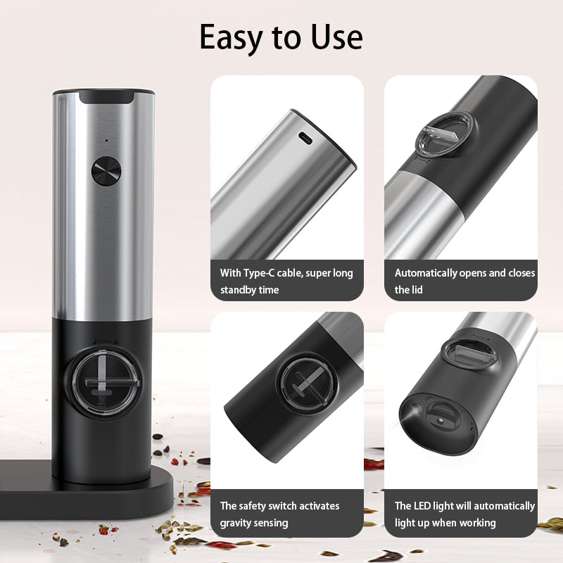 Rechargeable Electric Salt and Pepper Grinder - w/ USB Type-C Cable, Automatic Salt and Pepper Grinder Set, Kitchen accessorie