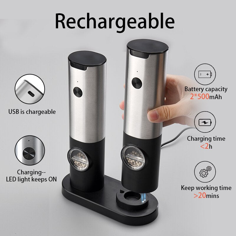 Rechargeable Electric Salt and Pepper Grinder - w/ USB Type-C Cable, Automatic Salt and Pepper Grinder Set, Kitchen accessorie