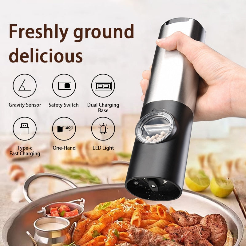Rechargeable Electric Salt and Pepper Grinder - w/ USB Type-C Cable, Automatic Salt and Pepper Grinder Set, Kitchen accessorie