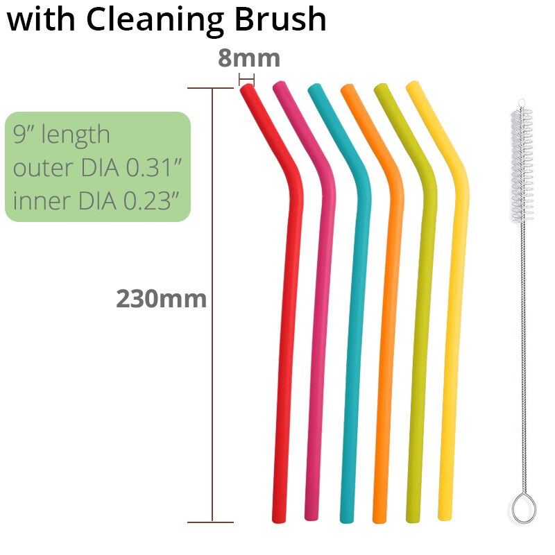 Reusable Silicone Drinking Straws, Big Size Flexible Straws - 6 Pieces(Colours may vary)