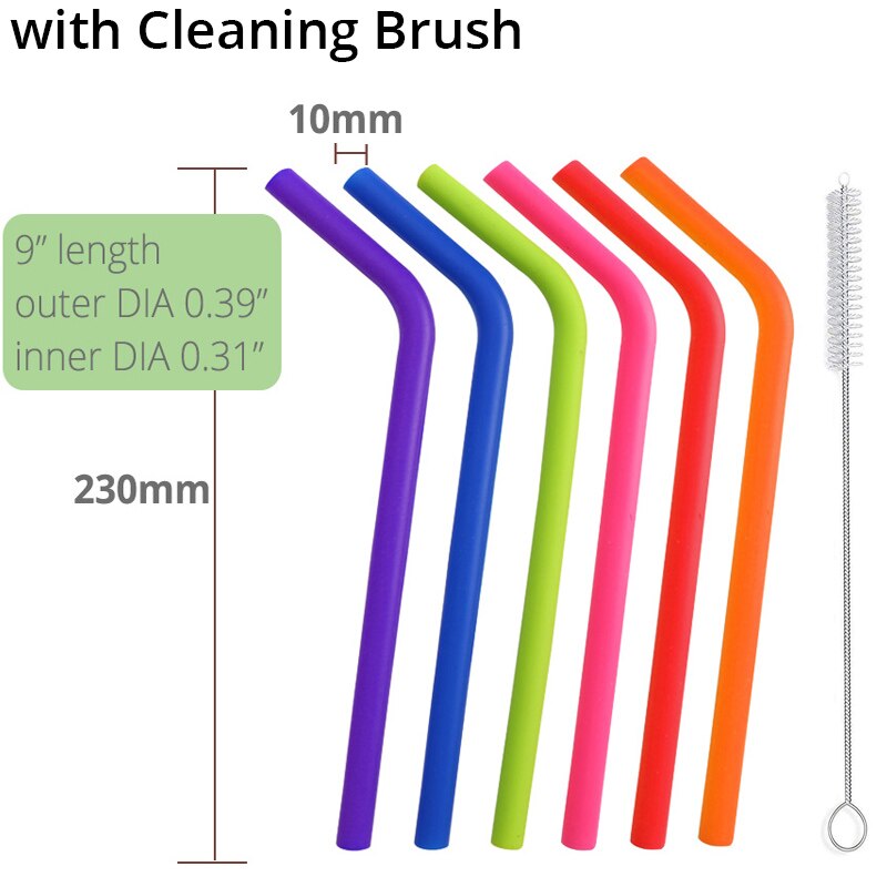 Reusable Silicone Drinking Straws, Big Size Flexible Straws - 6 Pieces(Colours may vary)