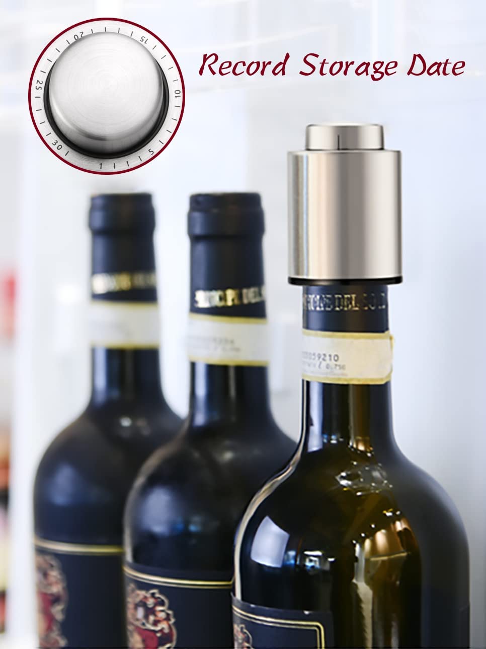 Wine Bottle Stopper, Vacuum Wine Preserver with Time Scale Record, Wine Bottles Seal Storage Keep Fresh, Reusable Wine Stopper