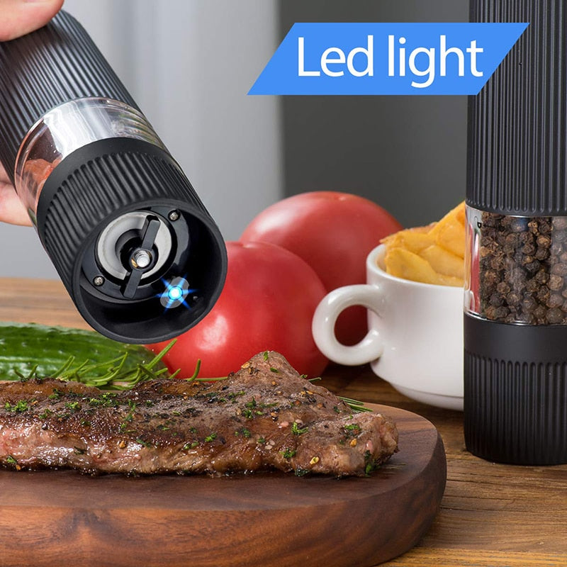 Salt and Pepper Mills,Electric Kitchen Spice Grinders Set With Bright Light,Adjustable Powered Shakers,Automatic One Hand Mills
