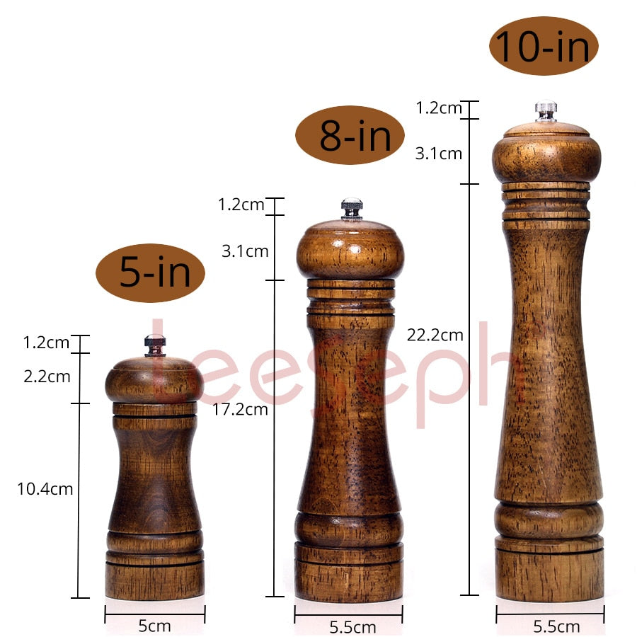 Salt and Pepper Mills, Solid Wood Pepper Mill with Strong Adjustable Ceramic Grinder  5&quot; 8&quot; 10&quot; - Kitchen Tools by Leeseph