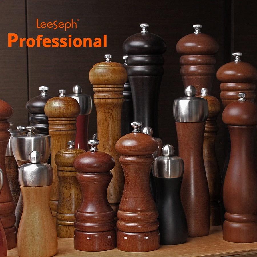 Salt and Pepper Mills, Solid Wood Pepper Mill with Strong Adjustable Ceramic Grinder  5&quot; 8&quot; 10&quot; - Kitchen Tools by Leeseph