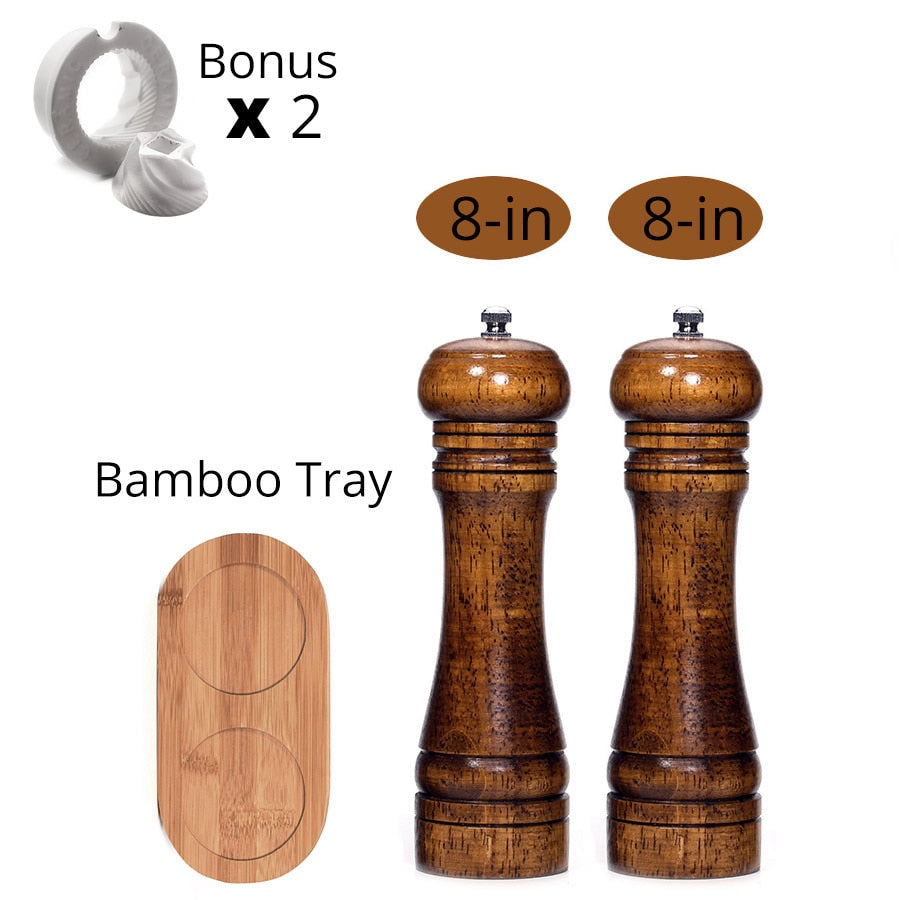 Salt and Pepper Mills, Solid Wood Pepper Mill with Strong Adjustable Ceramic Grinder  5&quot; 8&quot; 10&quot; - Kitchen Tools by Leeseph