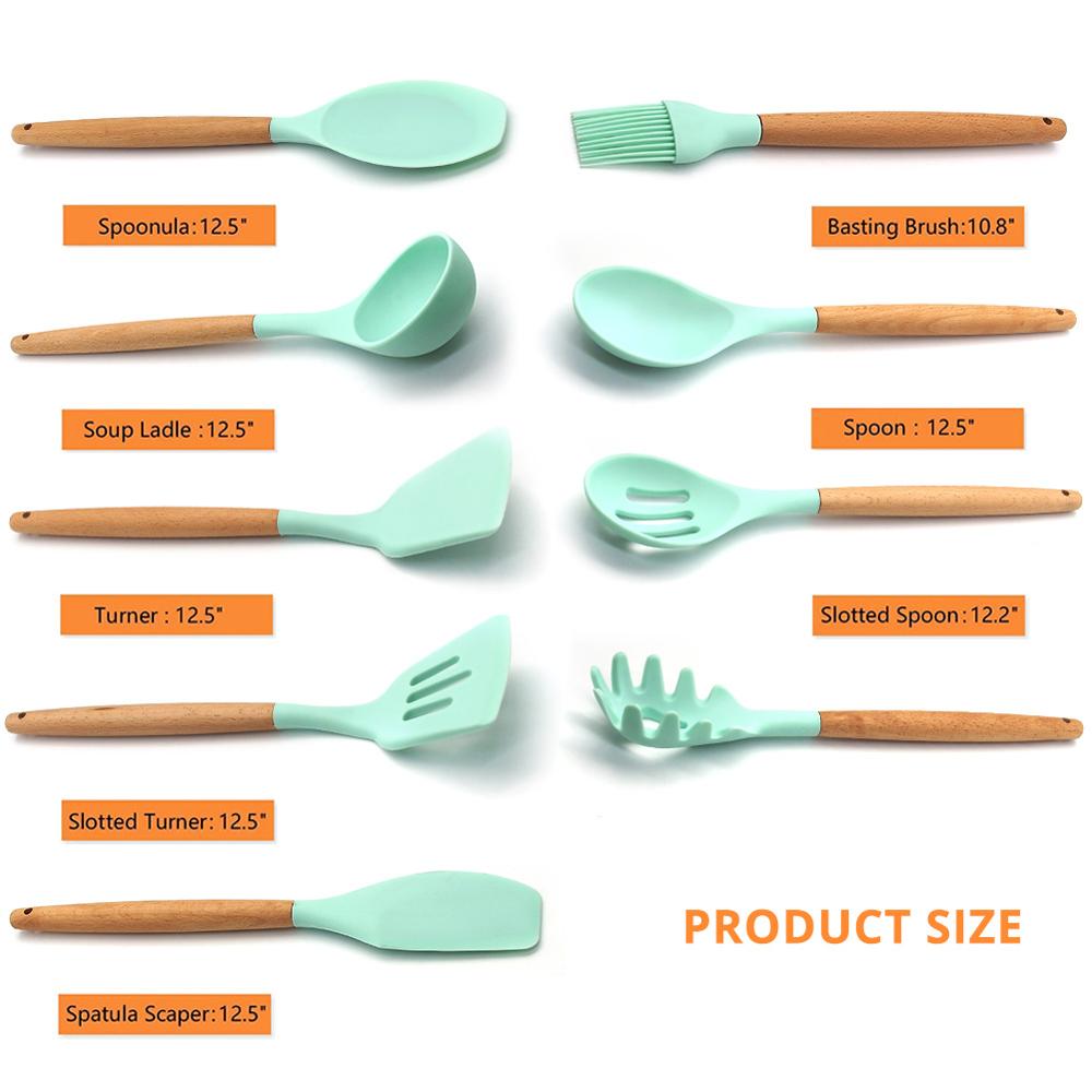 Silicone Kitchen Utensils 1pc, Kitchen Cooking Utensils with Holder, Wooden Handle Silicone Utensils Set, Heat Resistant