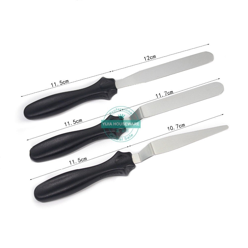 Small Cranked / Angled Spatula Palette Knife set of 3,  Cakes / Icing / Sugarcraft / Fondant - Cake decoration tools