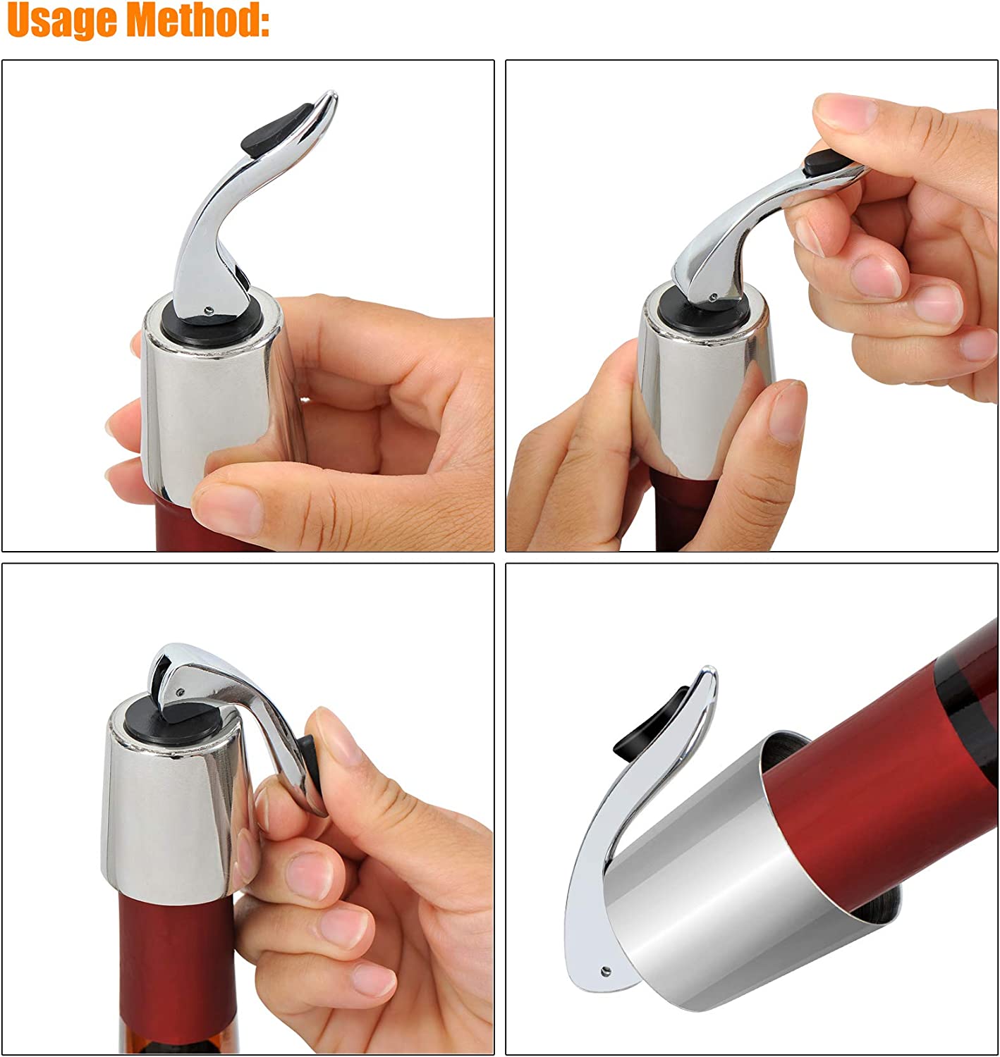 Stainless Steel Wine Stopper, Reusable Wine Saver Bottle Stopper Sealer with Silicone Plug to Keep Fresh for Home Party