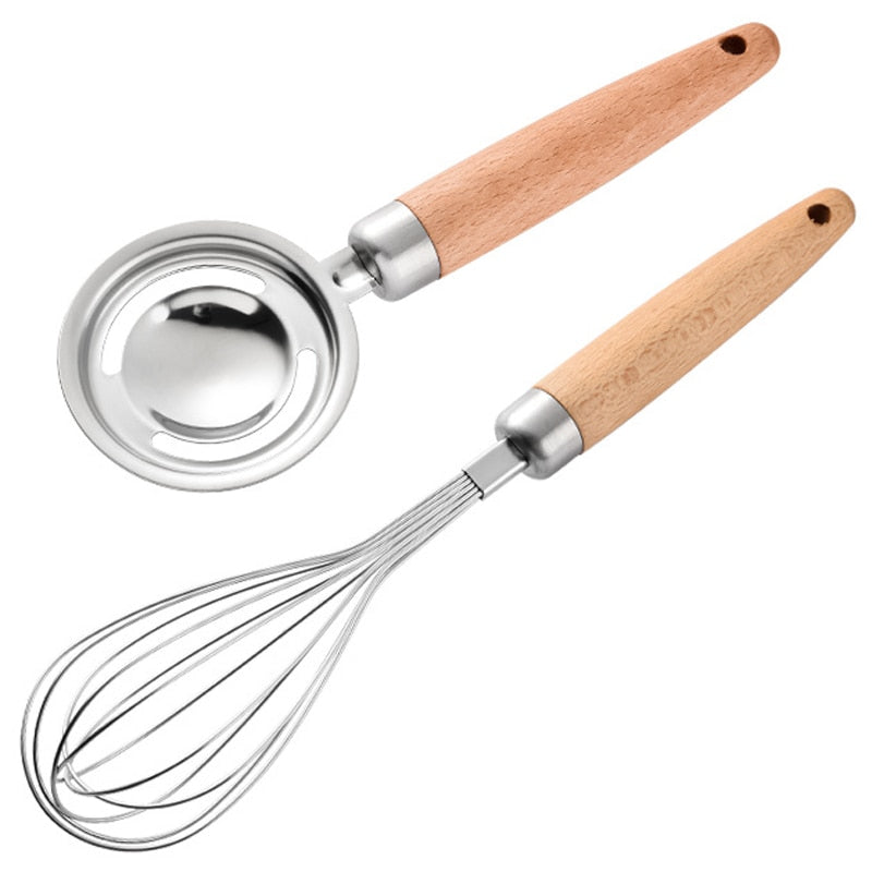 Stainless Steel Wooden Handle Whisk, Egg Mixer Egg Yolk Separator Wisk Kitchen Tool Egg Beater for Eggs and Egg Whites Blending