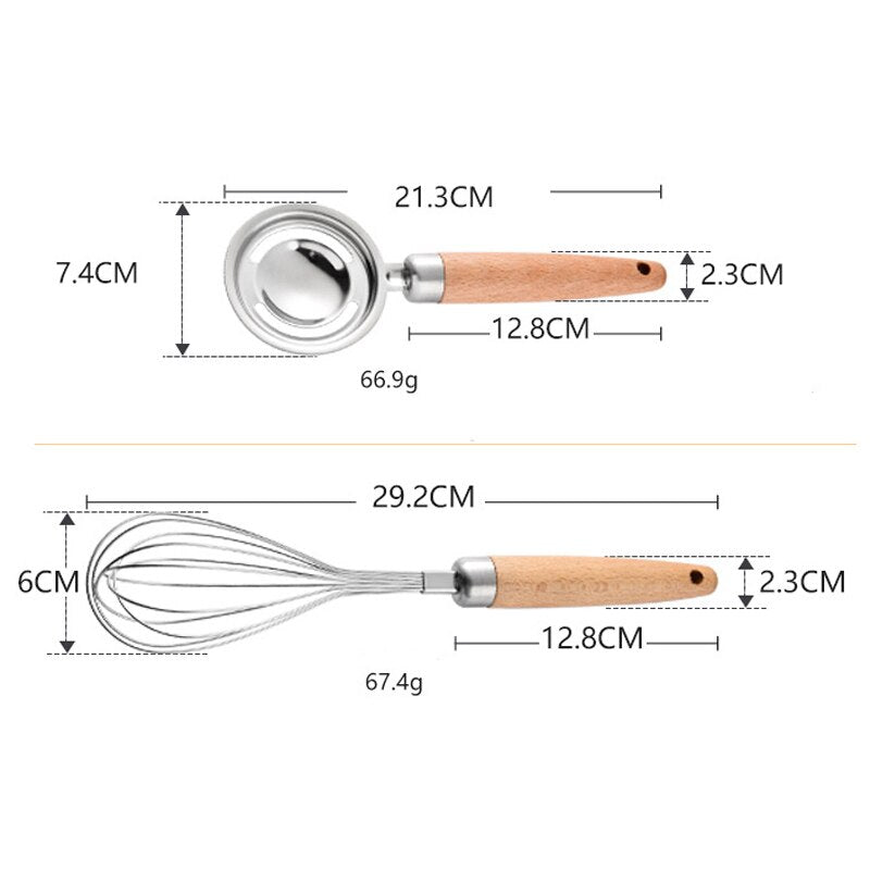 Stainless Steel Wooden Handle Whisk, Egg Mixer Egg Yolk Separator Wisk Kitchen Tool Egg Beater for Eggs and Egg Whites Blending