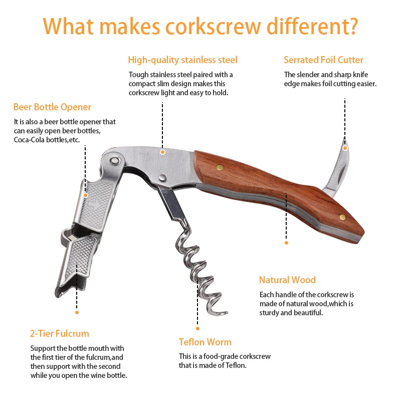 Waiter Corkscrew, Wine Opener, Wine Opener Manual Corkscrew Set, Including Wine Corkscrew Bottle Opener, Wine Stopper