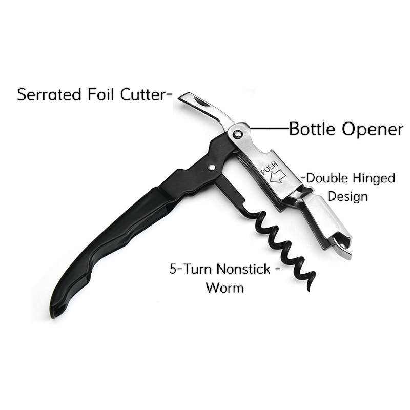 Waiter Corkscrew, Wine Opener with Foil Cutter, Multi-Functional All-in-1, Double Lever Bottle Opener for Bartenders and Gifts