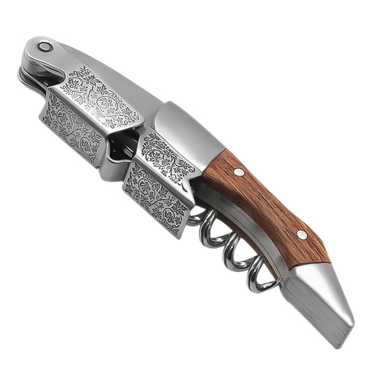 Waiters Corkscrew, 3-1 Professional Wine Key, Double Lever Bottle Opener for Bartenders and Gifts - Sharp Micro-Serrated Knife